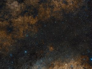 Preview wallpaper galaxy, nebula, stars, glare, space, brown