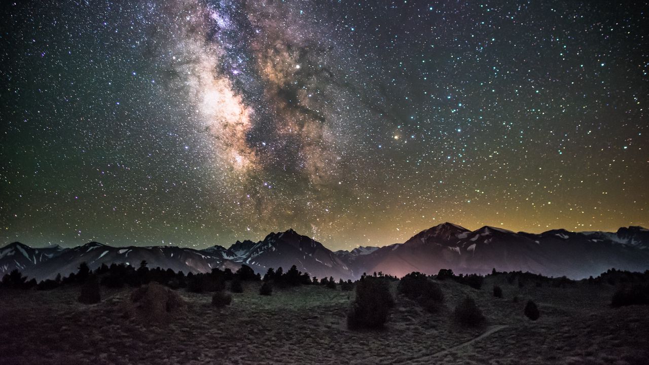 Wallpaper galaxy, night, starry sky, mountains