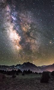 Preview wallpaper galaxy, night, starry sky, mountains