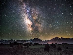 Preview wallpaper galaxy, night, starry sky, mountains