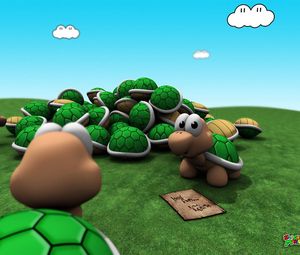 Preview wallpaper game, mario, turtle, grass, sky, bright
