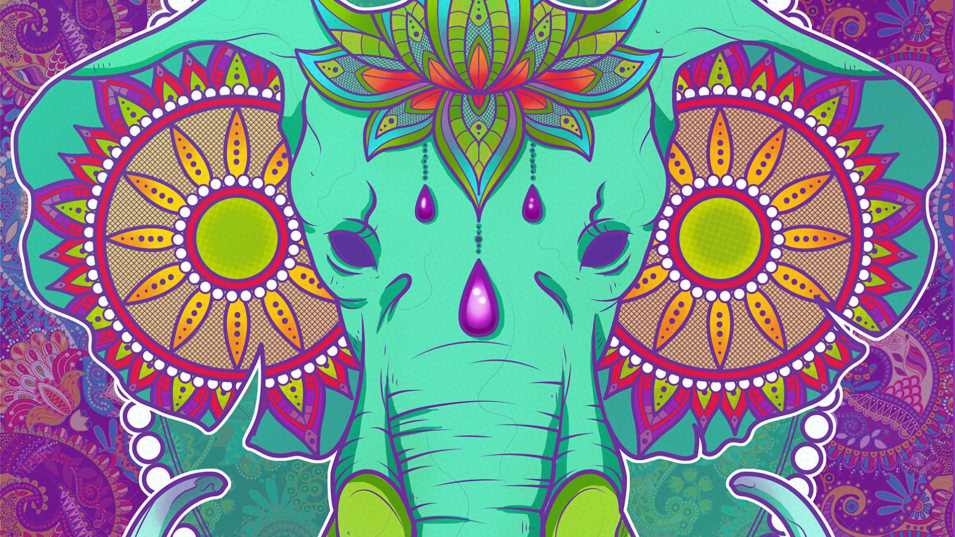 Download wallpaper 1920x1080 ganesha, god, elephant, patterns, colorful,  art full hd, hdtv, fhd, 1080p hd background