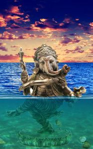 Preview wallpaper ganesha, ocean, photoshop, horizon, sky