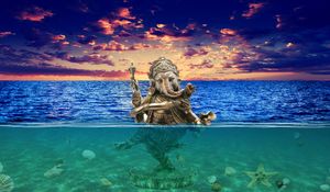 Preview wallpaper ganesha, ocean, photoshop, horizon, sky