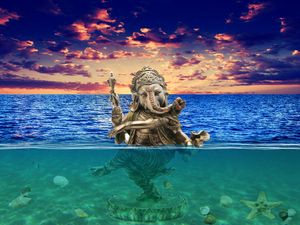 Preview wallpaper ganesha, ocean, photoshop, horizon, sky