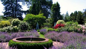 Preview wallpaper garden, fountain, flowers