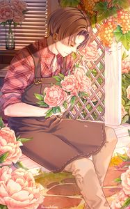 Preview wallpaper gardener, anime, guy, flowers
