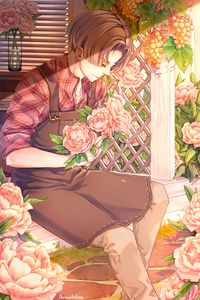 Preview wallpaper gardener, anime, guy, flowers