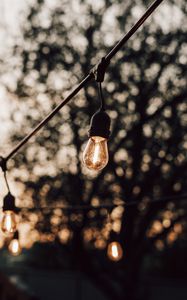 Preview wallpaper garland, bulbs, glow, blur, evening