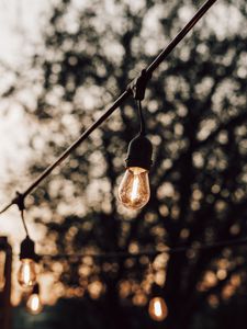 Preview wallpaper garland, bulbs, glow, blur, evening