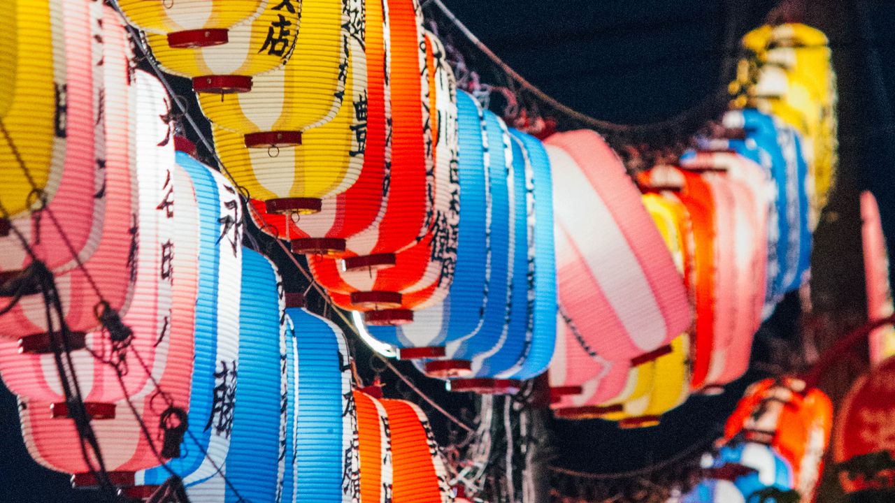 Wallpaper garland, chinese lanterns, colorful, decoration