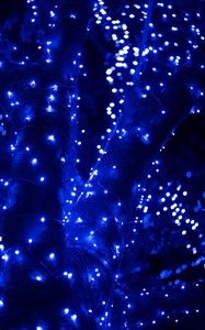 Preview wallpaper garland, glare, bokeh, blue, shine