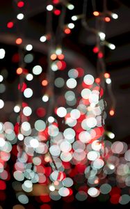 Preview wallpaper garland, glare, bokeh, light, circles, red, white