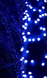 Preview wallpaper garland, glare, bokeh, blue, light, points