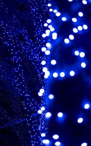 Preview wallpaper garland, glare, bokeh, blue, light, points