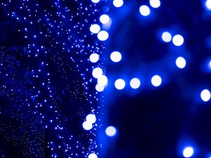 Preview wallpaper garland, glare, bokeh, blue, light, points