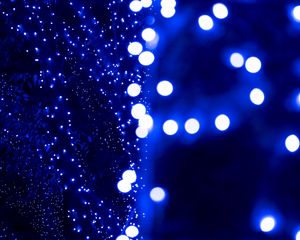 Preview wallpaper garland, glare, bokeh, blue, light, points