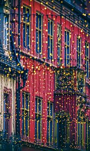 Preview wallpaper garland, houses, decoration, festive, city, christmas, new year