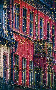 Preview wallpaper garland, houses, decoration, festive, city, christmas, new year