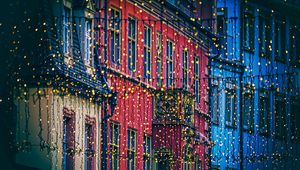 Preview wallpaper garland, houses, decoration, festive, city, christmas, new year