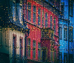 Preview wallpaper garland, houses, decoration, festive, city, christmas, new year