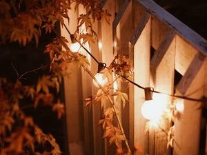 Preview wallpaper garland, lamps, glow, branches, evening