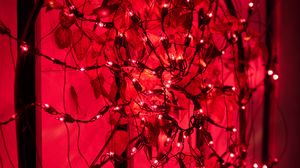 Preview wallpaper garland, leaves, red, glow