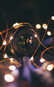 Preview wallpaper garland, lens, camera, light bulbs, light