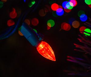 Preview wallpaper garland, light bulb, light, bokeh, colorful, dark