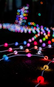 Preview wallpaper garland, light bulbs, colorful, light, dark