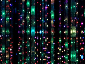 Preview wallpaper garland, light bulbs, glare, colorful, lights