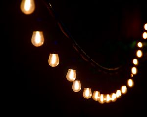 Preview wallpaper garland, light bulbs, light, dark