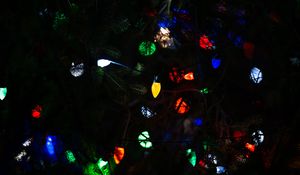 Preview wallpaper garland, light bulbs, lights, christmas tree, new year, christmas, dark
