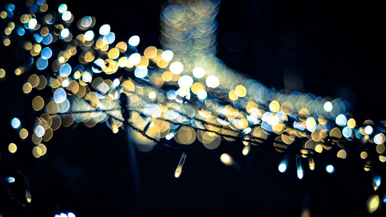 Wallpaper garland, lights, bokeh, dark