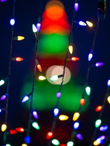 Preview wallpaper garland, lights, christmas tree, blur, new year, christmas