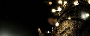 Preview wallpaper garland, lights, tree, bark, dark