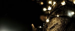 Preview wallpaper garland, lights, tree, bark, dark