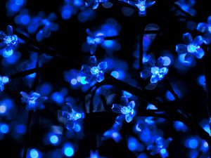 Preview wallpaper garland, neon, light, backlight, blue, dark