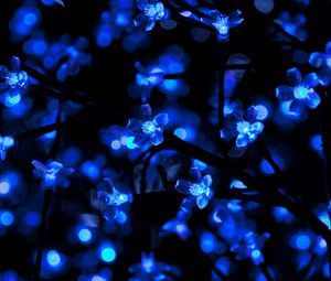 Preview wallpaper garland, neon, light, backlight, blue, dark