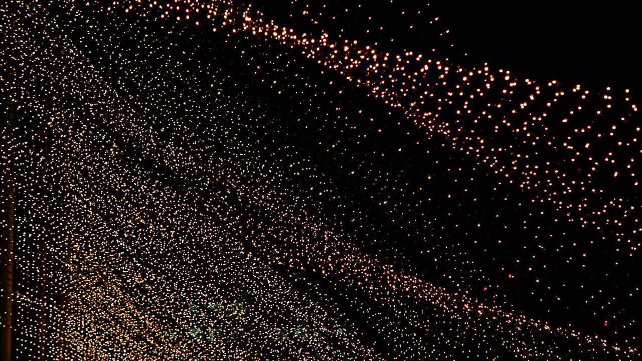 Wallpaper garland, night, lights, black background