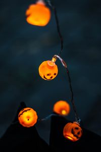 Preview wallpaper garland, pumpkin, halloween, lighting, light bulbs