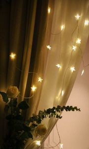 Preview wallpaper garland, stars, curtain, flowers, light, aesthetics