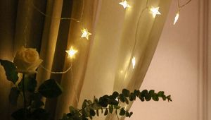 Preview wallpaper garland, stars, curtain, flowers, light, aesthetics