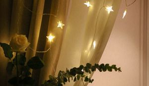 Preview wallpaper garland, stars, curtain, flowers, light, aesthetics