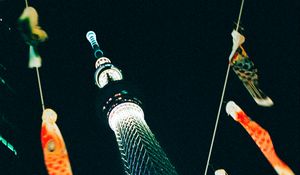 Preview wallpaper garland, tower, backlight, colorful, dark