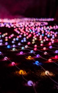 Preview wallpaper garlands, colorful, bulbs, glow, glare, lights