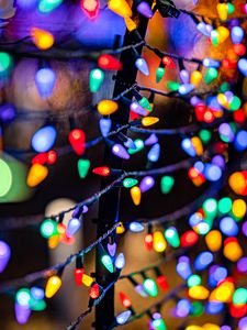 Preview wallpaper garlands, colorful, light bulbs, lights, glow