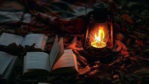 Preview wallpaper gas lamp, books, fire, light, lighting