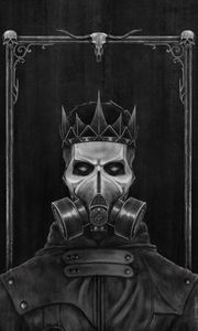 Preview wallpaper gas mask, crown, skull, king, art, black and white