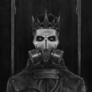 Preview wallpaper gas mask, crown, skull, king, art, black and white